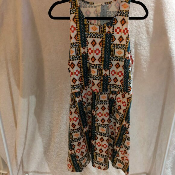 H&M White Orange Green Aztec Print Racerback Skater Midi Dress - Size XL - Picture 1 of 3